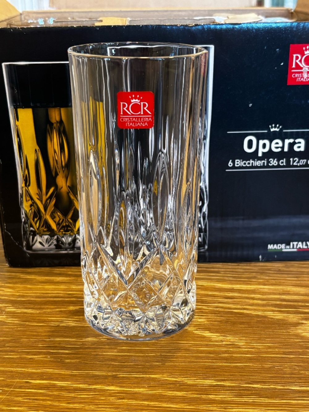 RCR Opera Crystal Tall Highball Glasses Set of 6, Made in Italy, New in Box